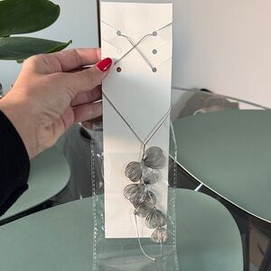 Silver Statement Floral Pendant Necklace New In Package Elegant Long Necklace